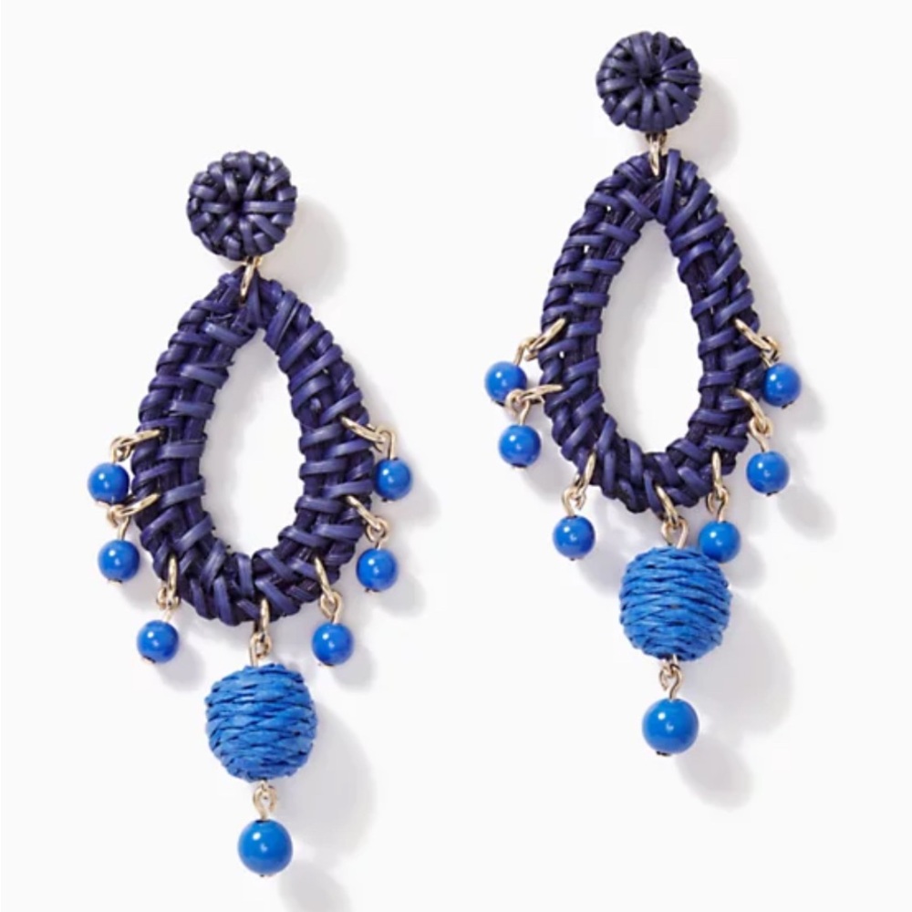 Lilly Pulitzer Alba Blue Raffia Dangle Earrings